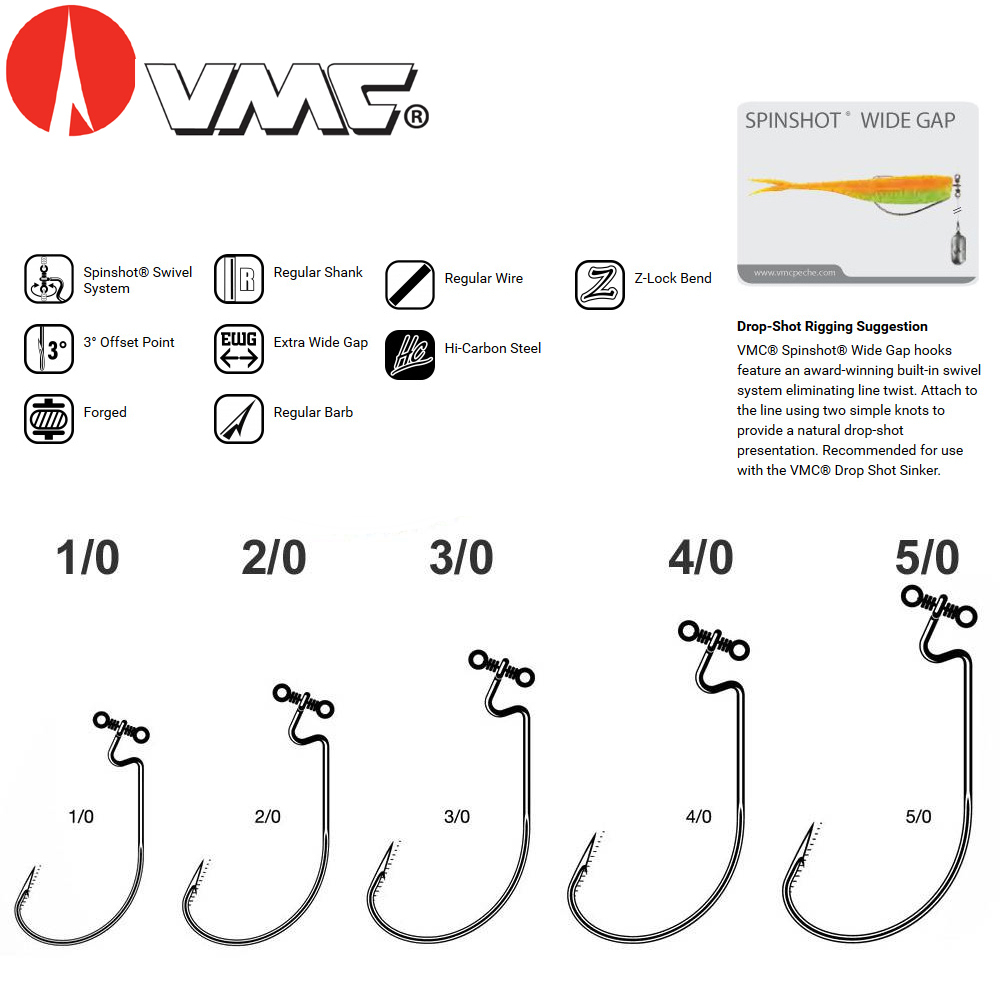 VMC SpinShot™ 1/0 Drop Shot Hooks 4-pack