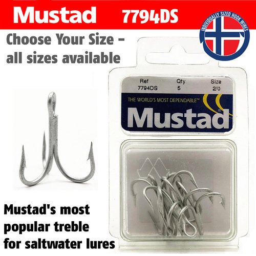 25 Pack Mustad 3551-DT Size 10/0 Duratin Saltwater Treble Hooks 3551DT-100