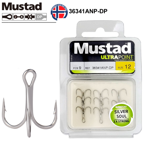 Mustad 36330NP-DS Inline 4X Treble Hooks Size 1 Jagged Tooth