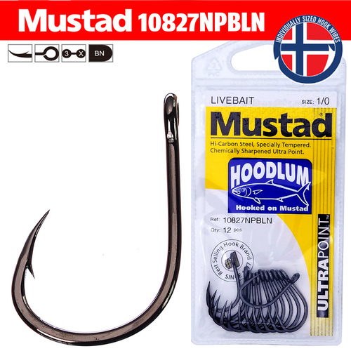 Mustad Hoodlum 4X Strong Live Bait Hooks 10827NPBLN